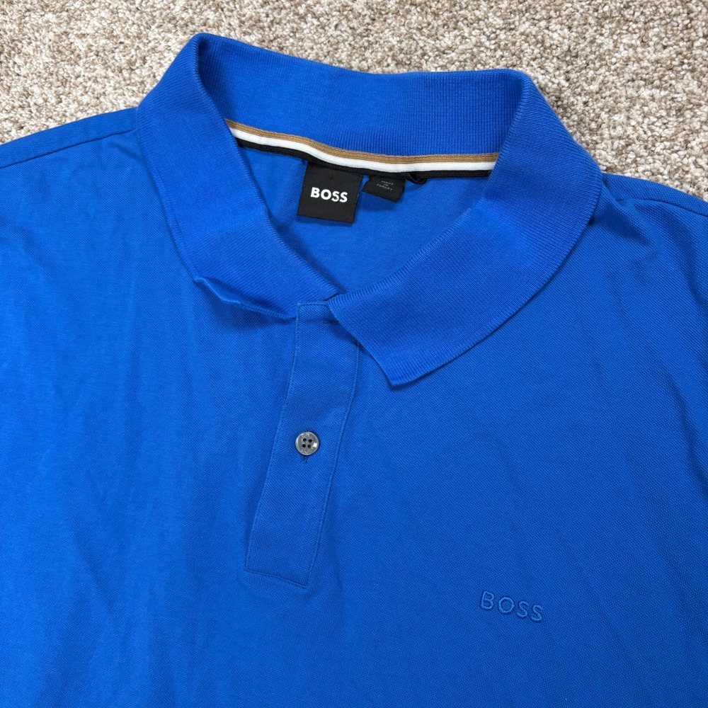 BOSS Hugo Boss Polo Shirt Mens 4XL Blue Pallas Short Sleeve Embroidered Logo